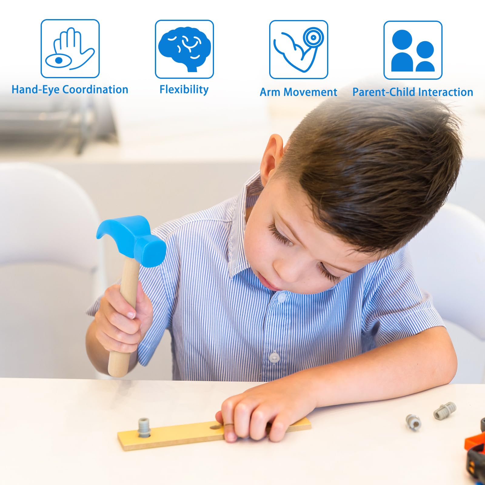 Fowecelt Wooden Hammer Toys Simulation Hammers Maintenance Tools Educational Toys for Kids Birthday Party Games Supplies (Blue)