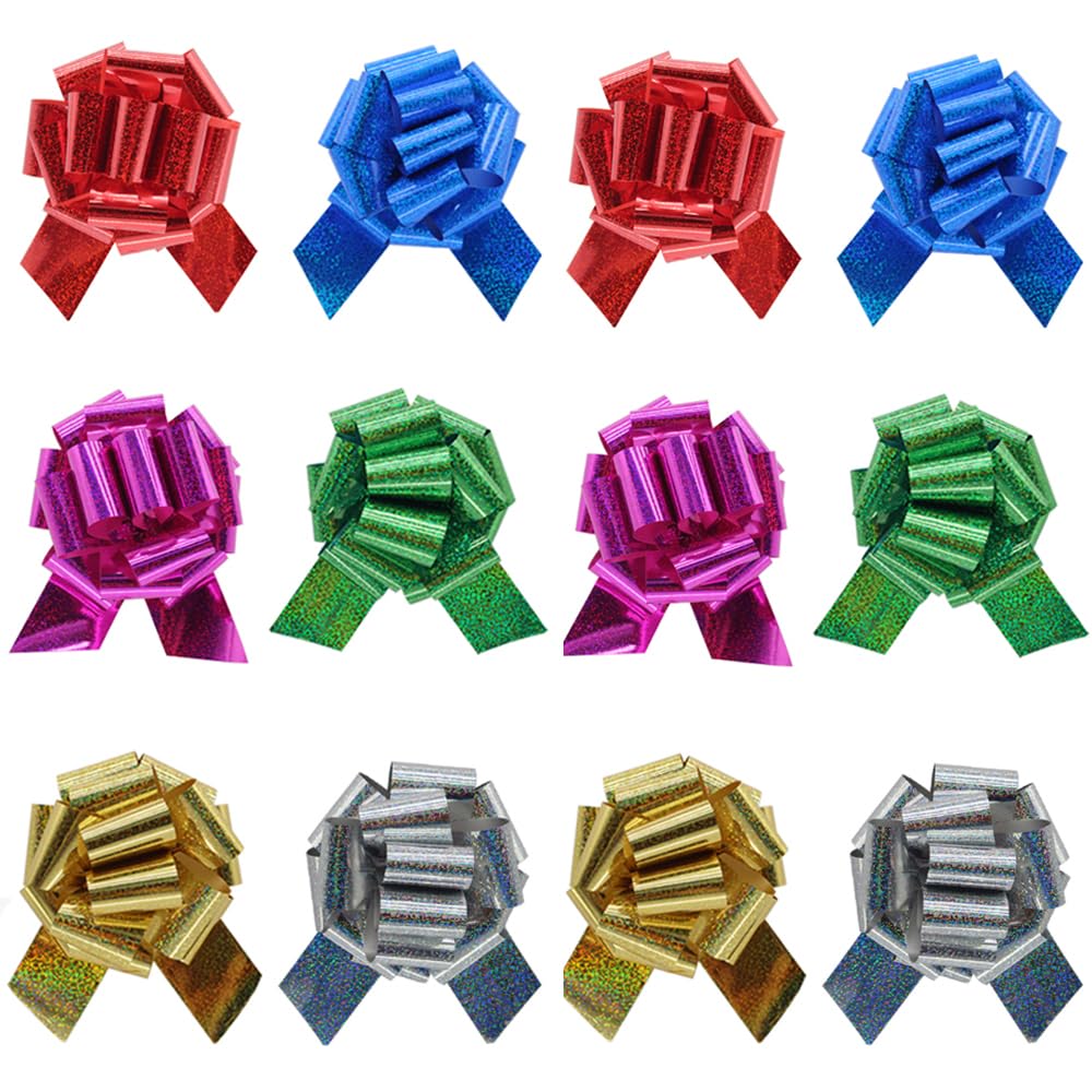 Photo 1 of 6 Inch Pull Bows for Gift Wrapping – Elegant Gift Wrapping Ribbon for Wedding, Birthday, Party Decorations | Premium Pull Bows for Baskets, Presents & Crafts (Multi-Color, 12Pcs)