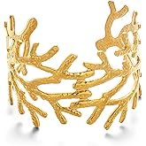 HUAYUNFANG Gold Chunky Cuff Bracelet for Women Coral Ginkgo Leaf Statement Vintage Bracelets Trendy Gold Statement Jewelry