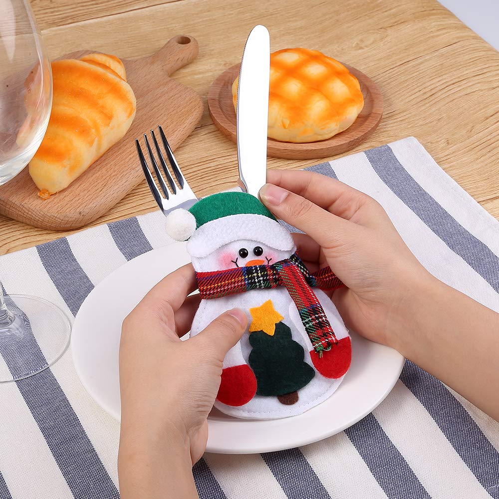 Zogin Lot de 6pcs Porte-Couverts Cuisine Table Serviette Couteaux Fourchette Cuillère en Forme de Costume Bonhomme de Neige Snowman Mignon pour Décoration de Réveillon Noël