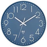 Foxtop 12" Atomic Wall Clock Battery Operated Modern Analog Clock, Cerulean | Round, Sets Automatically, Easy to Read, Office, Classroom, Bedroom, Kitchen, Living Room