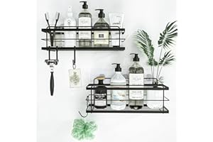 KINCMAX Premium Shower Caddy, 2-Pack Adhesive Shower Organizer, No Drill Bathroom Shelves, Rustproof Stainless Steel Shower Shelves for Inside, Shampoo Holder, Storage Rack, Matte Black