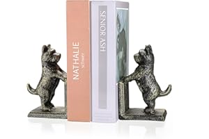 2 Pack Cast Iron Dog Bookends, Cute Vintage Antique Book Ends Heavy Duty for Shelf, Decorative Book Stands for Home Decor, Do