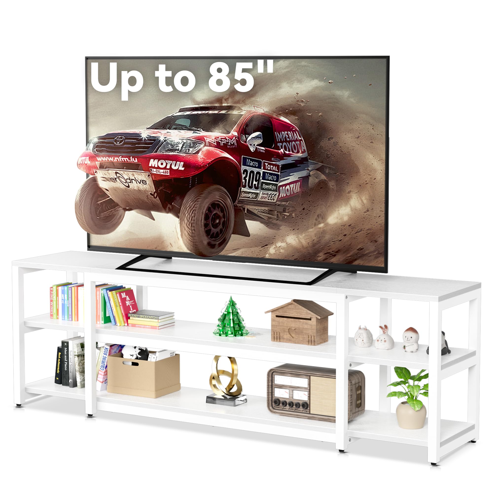Photo 1 of **MINOR SCRAPE**Aquzee White TV Stand for up to 85inch, Entertainment Center for 70 75 80 85" TV, 75.2" Wide Wood Television Console Table for Living Room Bedroom Gaming Room
