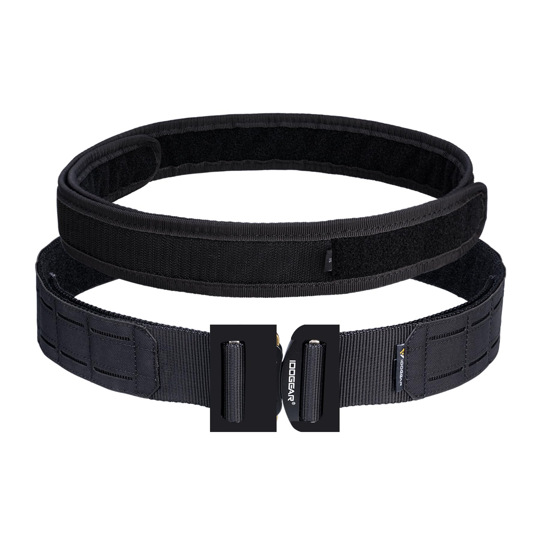 IDOGEAR 2" Tactical MOLLE Belt with 1.75" Inner Belt Set Quick Release Metal Buckle Belt Heavy Duty Hook-and-Loop Laser-Cut Belts (Medium(34''-38''), Black)