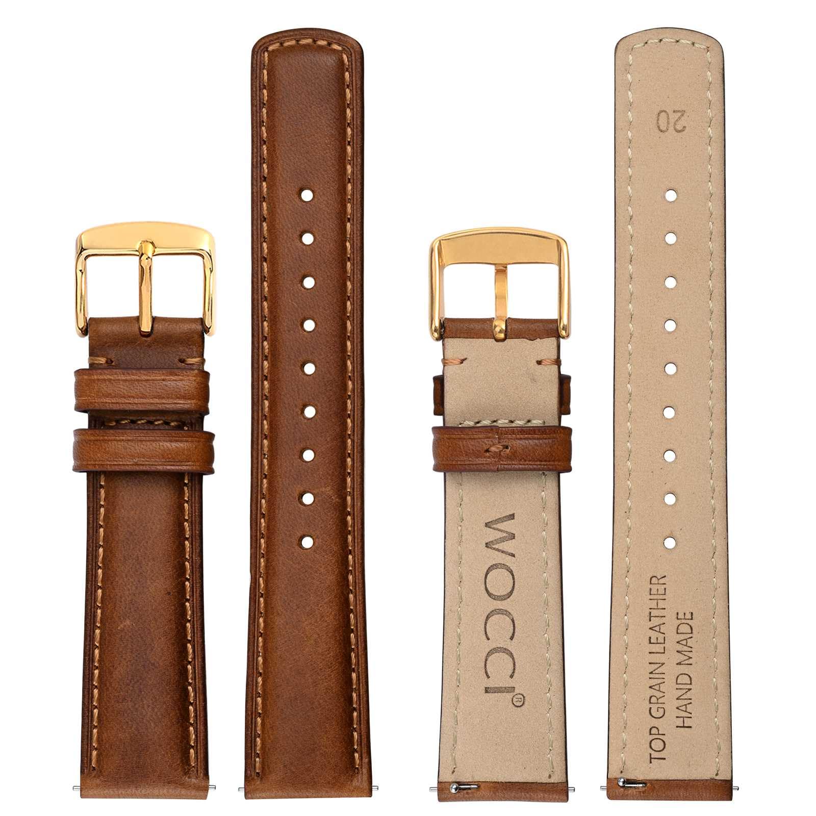 WOCCI Quick Release Watch Band, Distressed Genuine Leather, Stainless Steel Buckle, Strap Width 18mm 19mm 20mm 22mm 24mm
