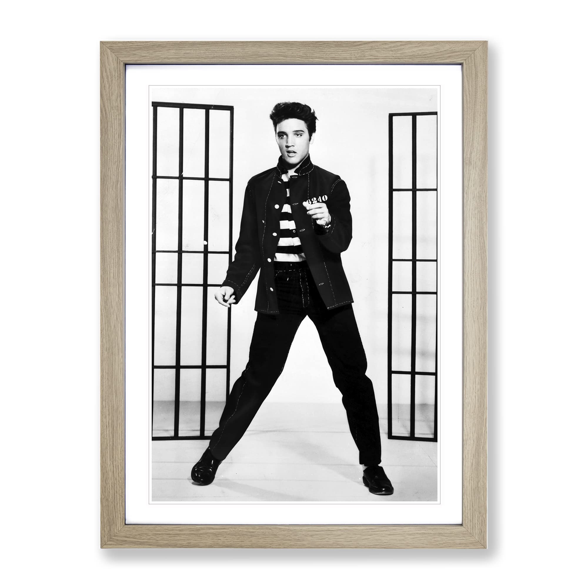 Elvis Presley Jailhouse Rock No.2 Modern Framed Wall Art Print, Ready to Hang Picture for Living Room Bedroom Home Office Décor, Oak A4 (34 x 25 cm)