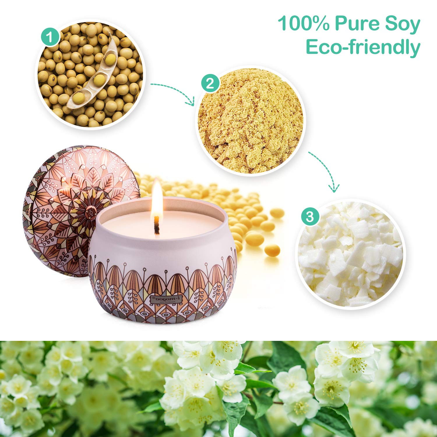 Amexi Duftkerze Jasmin, Flieder, Lavendel, Rose Duftkerzen 100% Sojawachs Aromatherapie Kerze 40Std 154g (Jasmin, Flieder)