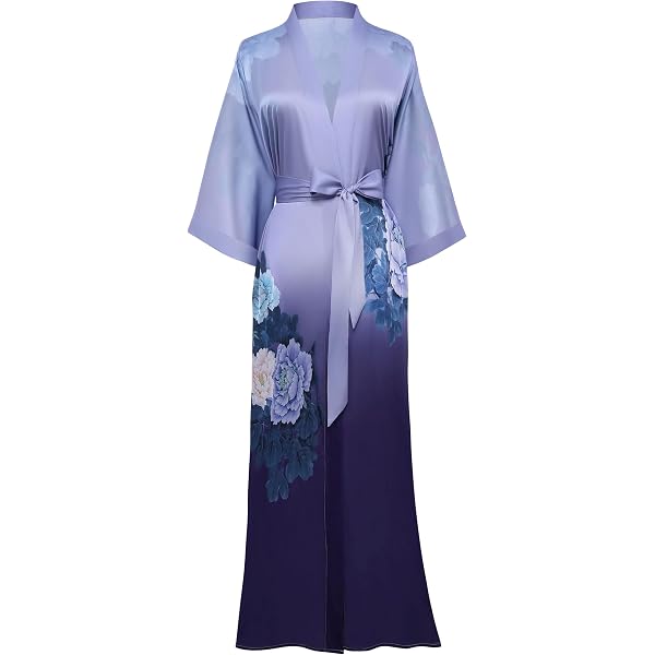 Accappatoio Donna Lungo In Raso - Kimono Con Motivo Floreale, Loungewear Elegante, Taglia Unica