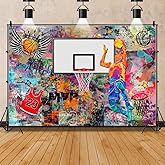 Basketball Theme Backdrop Boys Birthday Party Decorations 7x5ft Colorful Graffiti Art Sports Crown Photography Background Cake Table Banner Photo Booth Studio Props