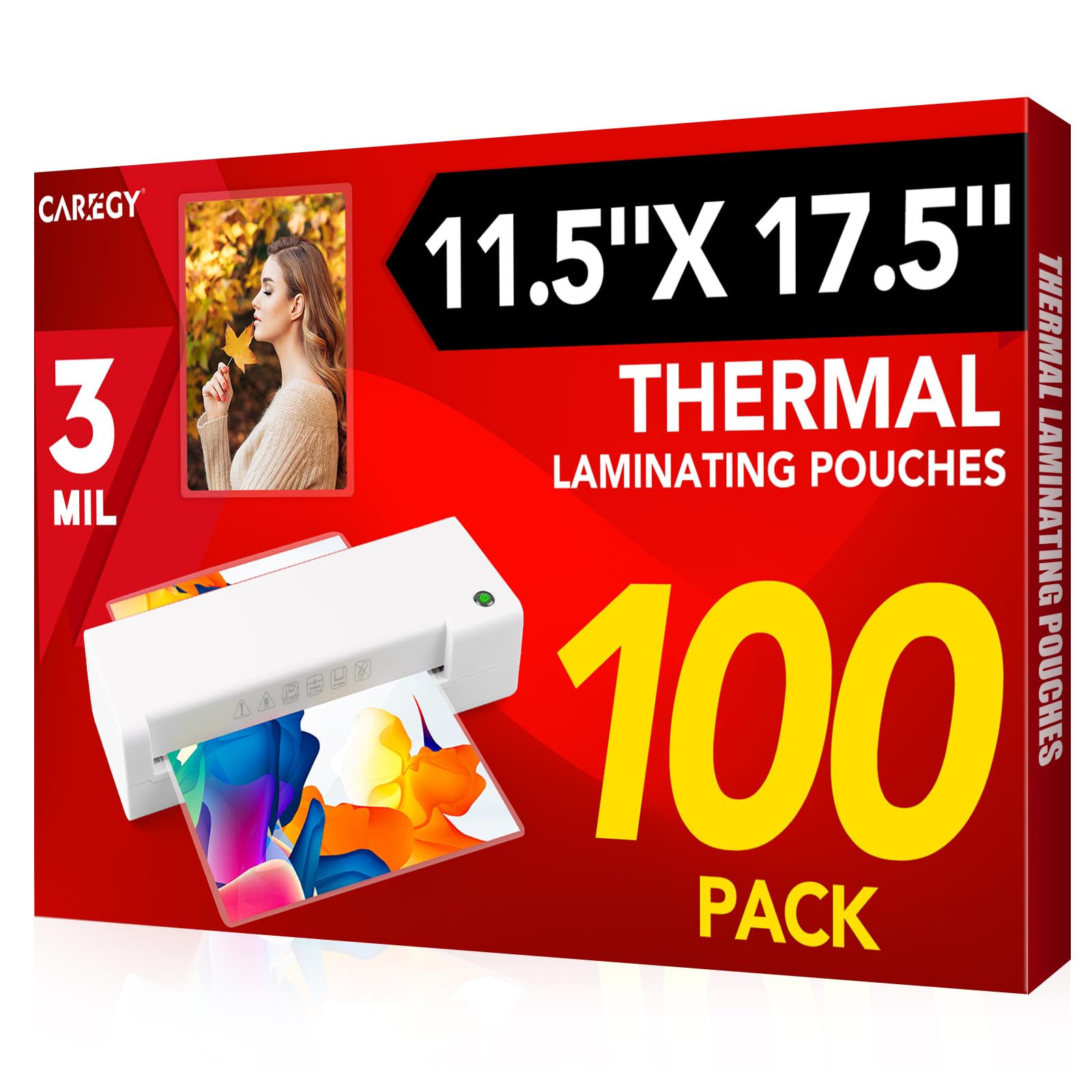 Photo 1 of CAREGY 100 Pack Laminating Sheets, Hold 11 x 17 Inch Sheet, 3 Mil Clear Thermal Laminating Pouches 11.5 x 17.5 Inch Lamination Sheet Paper for Laminator, Round Corner