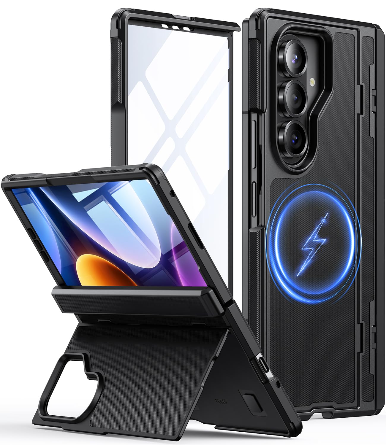 Photo 1 of Waldeng for Samsung Galaxy Z Fold 7 Case, Compatible with MagSafe, Hidden Kickstand, 9H Screen Protector & Hinge Armor Guard, Samsung fold 7 case, Black