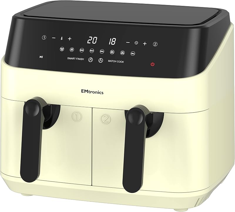 EMtronics Dual Air Fryer 9L 8 Pre-sets Cream