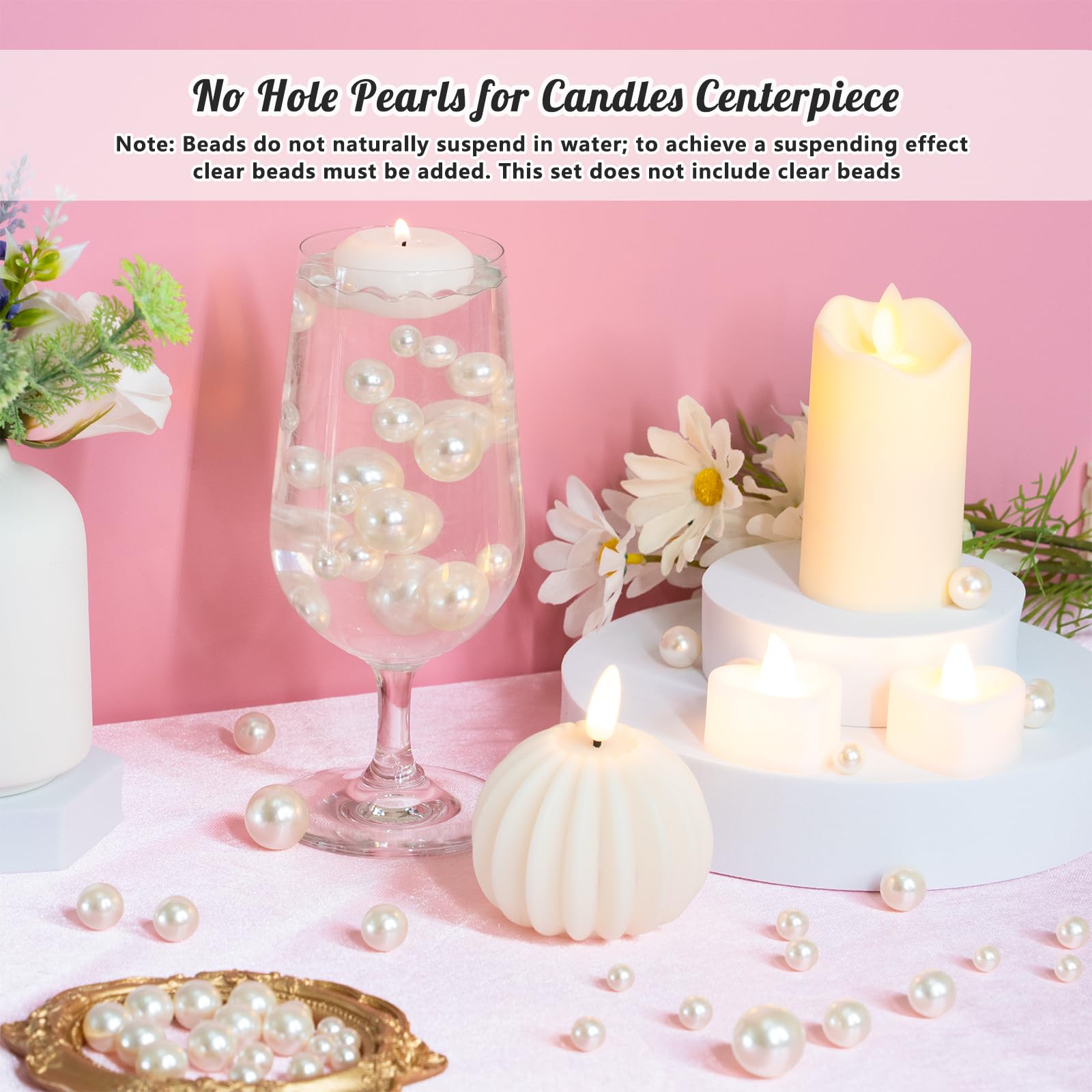 2000PCS Pearls for Crafting, Ivory No Hole Beads for Centerpieces Vases, Assorted Sizes Bulk Fake Pearls Beads for Vase Filler, Candles Centerpiece, DIY Crafts, Jewelry Making (4/6/8/10/14/20mm)
