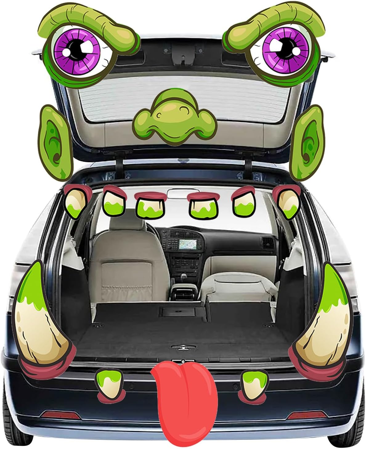 Garage Door Decorations - Hlimior 16PCS Halloween Trunk or Treat Car Decorations Kit, Monster with Large Eyes, Fangs, Scary Halloween Decorations for Garage Door, Archway, Haunted House, Monster Face Sticker with Adhesive Tape