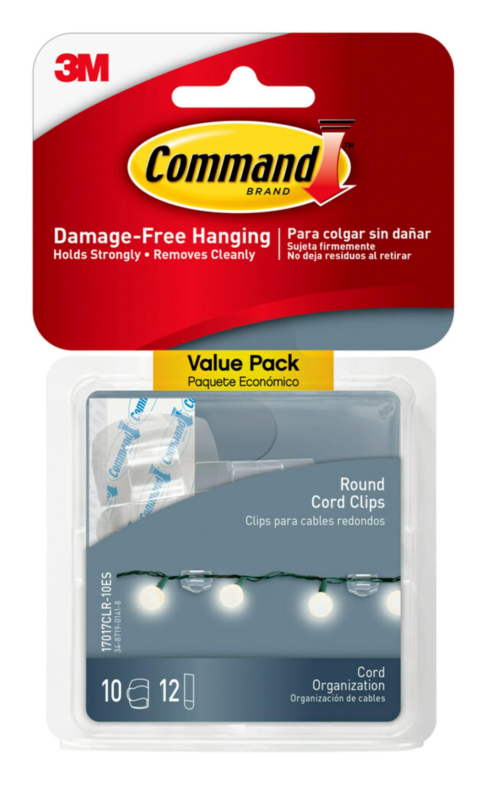 Command Round Cord Clips, Clear, 10-Clips (17017CLR-10ES) by Command