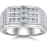 Heinlov Moissanite Mens Wedding Band D Color VVS1 925 Sterling Silver Engagement Rings Pave Round Eternity Promise Ring Size 7-13