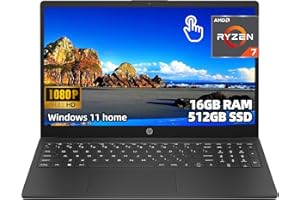 HP 15.6" FHD Touchscreen Student and Home Office Laptop, Ryzen 7 5825U, 16GB RAM, 512GB NVMe SSD, Windows 11 Home, Wi-Fi 6, A
