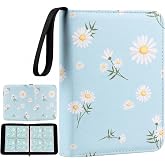 Fofidiv Trading Cards Binder Card Collection, 4 Pockets Blue | Cute Card Case with Zipper for Girls Gift, 480 Card Holder Daisy Floral