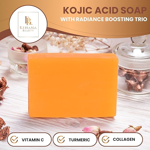 REHANA BEAUTY NATURAL KOJIC ACID SOAP, BRIGHTENING & CLEANSING FACE & BODY – 6 PACK (100G EACH) – DARK SPOT REMOVER WITH LEMON, TURMERIC, VITAMIN C, AND RETINOL – ORIGINAL JAPANESE FORMULA KOJIC SOAP