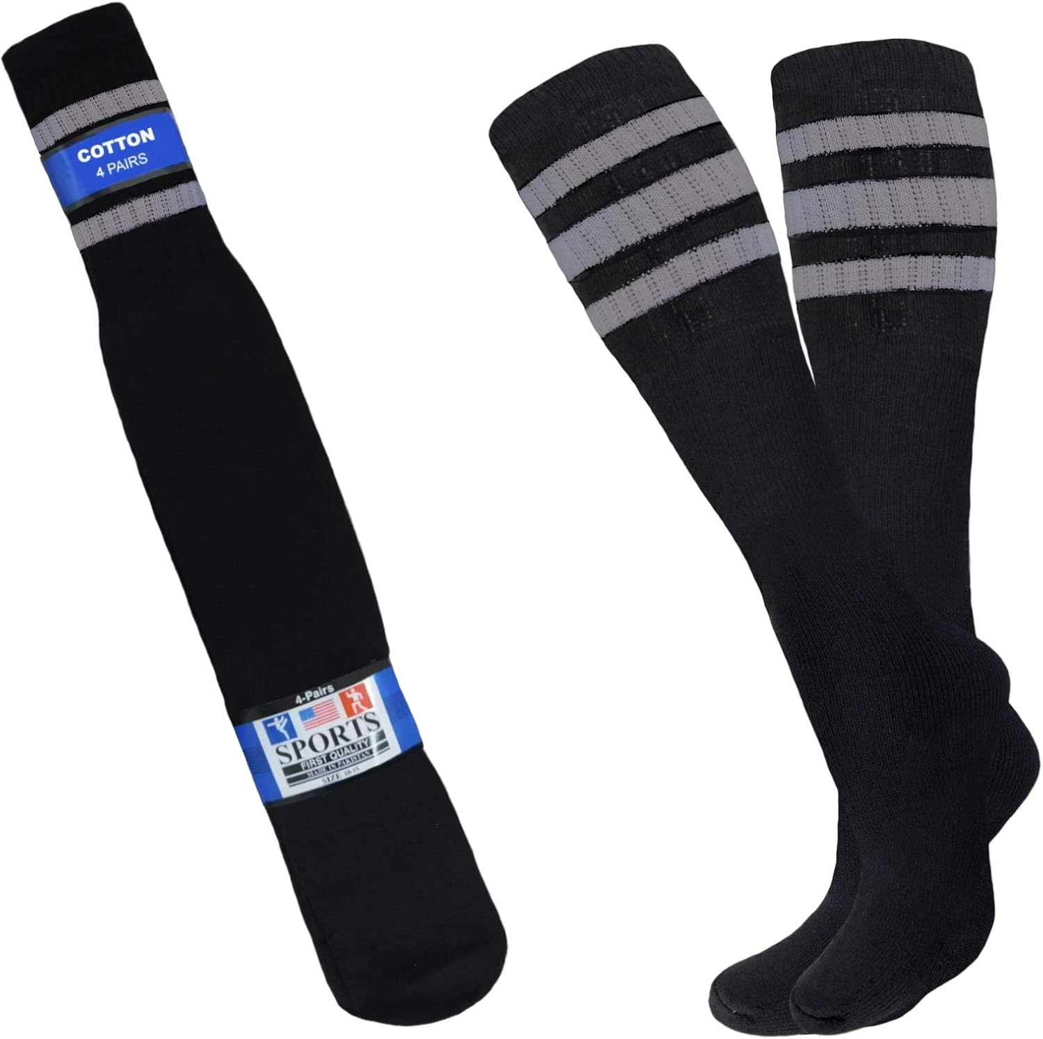 BLACK TUBE SOCKS WITH 3 GRAY STRIPES 12PAIRS, 8PAIRS, 4