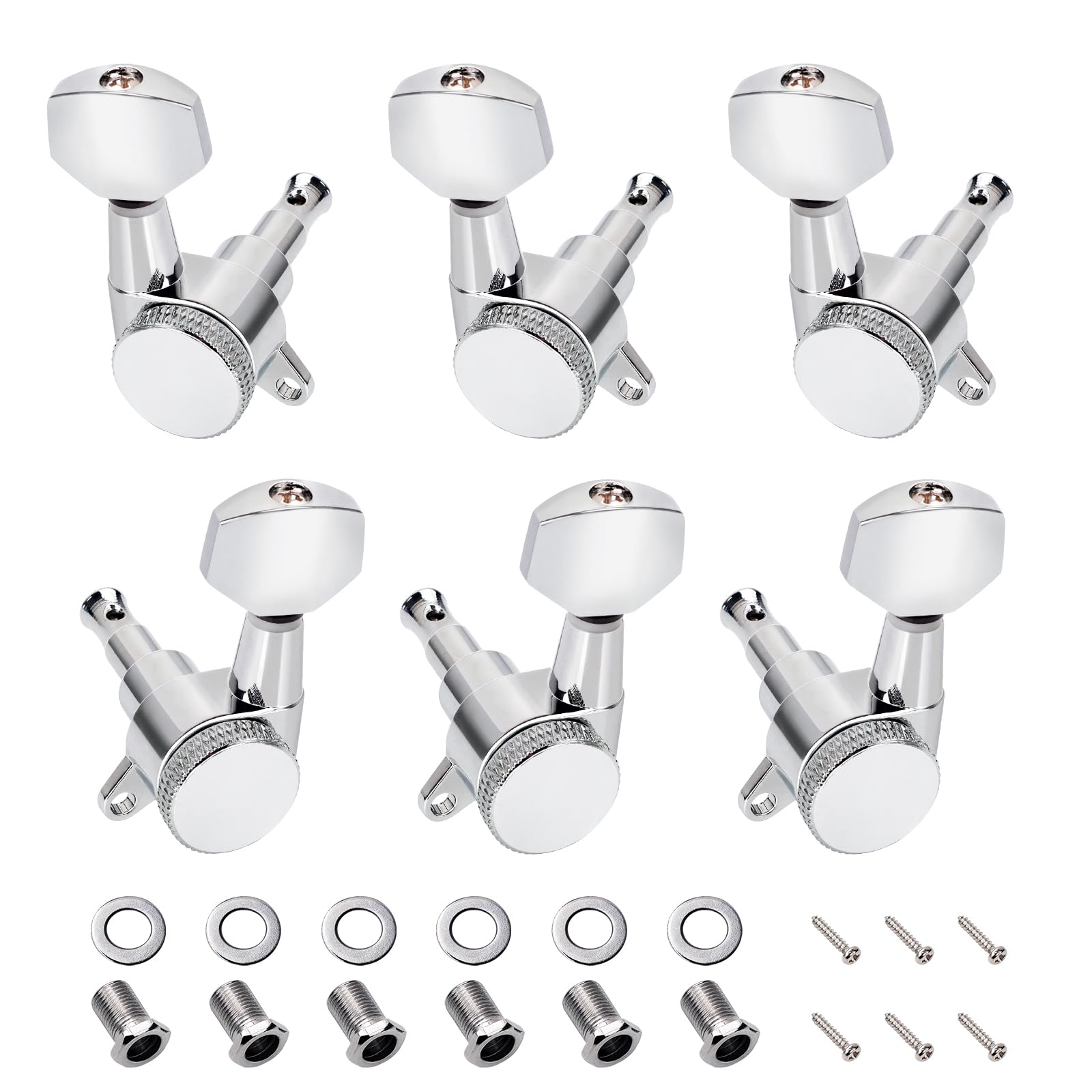 Banworks 3L3R Guitar Locking Tuning Pegs 18:1 Ratio Sealed Guitar String Tuning Keys Machines 3x3 with 45 Degree Fixing Tag for Les Paul LP SG Electric or Acoustic Guitar Pack of 6 JT/ZSJXQ-04 Chrome