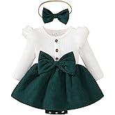 Newborn Baby Girl Fall Winter Outfits Infant Ribbed Romper Dress Ruffle Long Sleeve Clothes Jumpsuit with Bow Headband