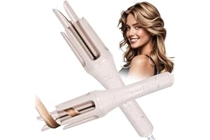 ZZR SEVEN Automatic Curling Iron, 1.5 Inch Hair Curler with 4 Temp. Options, 10S Fast Heating, 2-Way Rotation, 30 Min Auto Shut-Off, Anti-Scald-Tangle for Long Hair, Dual Voltage for Travel (Khaki)