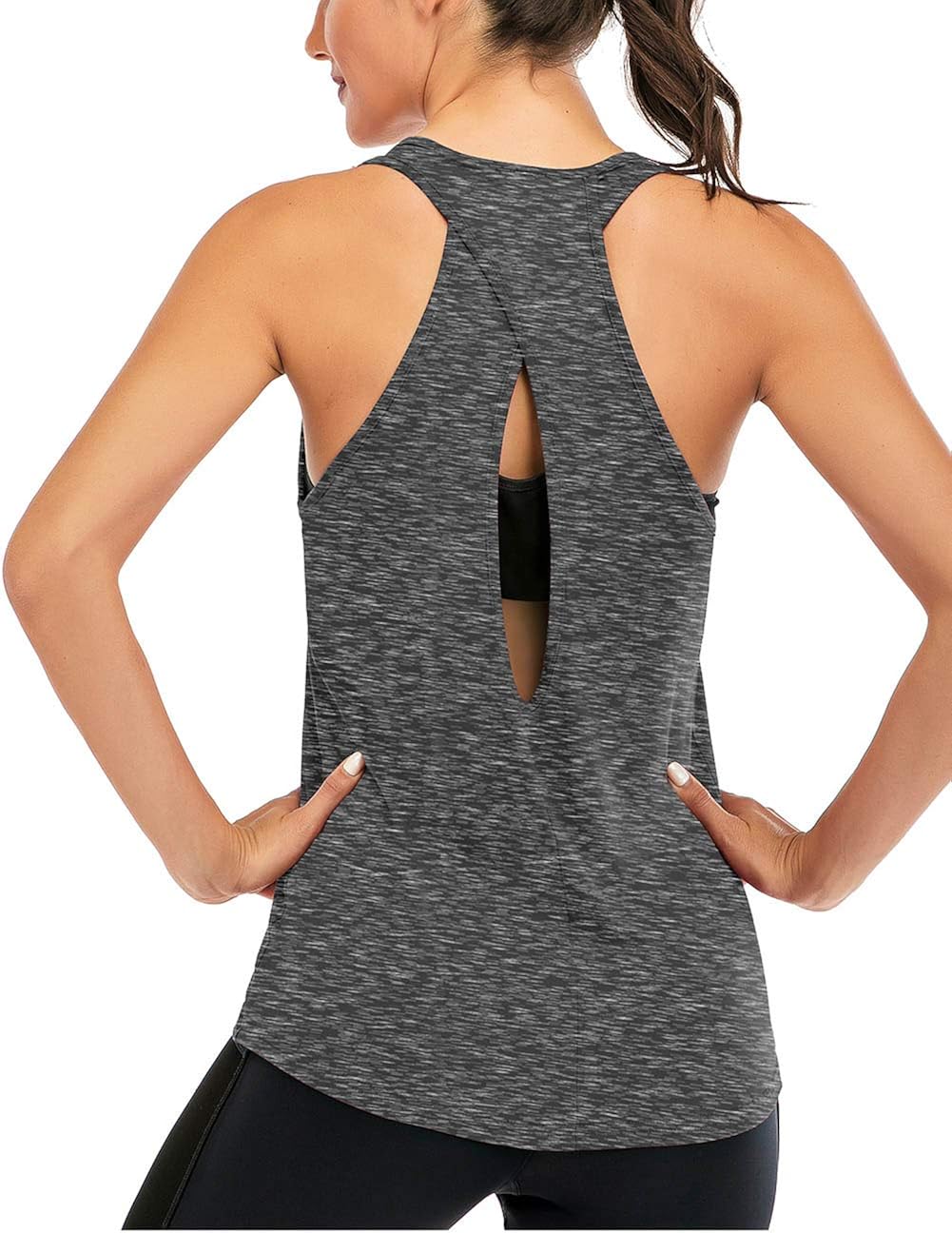 Fihapyli Women's Cross Back Yoga Shirt Backless Workout Tops for Womens Racerback Tank Tops Open Back Running Muscle Tanks: Clothing
