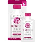 Youtheory B12B6 Liquid, Raspberry Flavor, 1oz Packet, 12 Count | Daily Energy and Brain Support*, Vitamin B12 and B6, Tasty Single-Serving Packs, Vegan, Dairy, Soy, and Gluten-Free