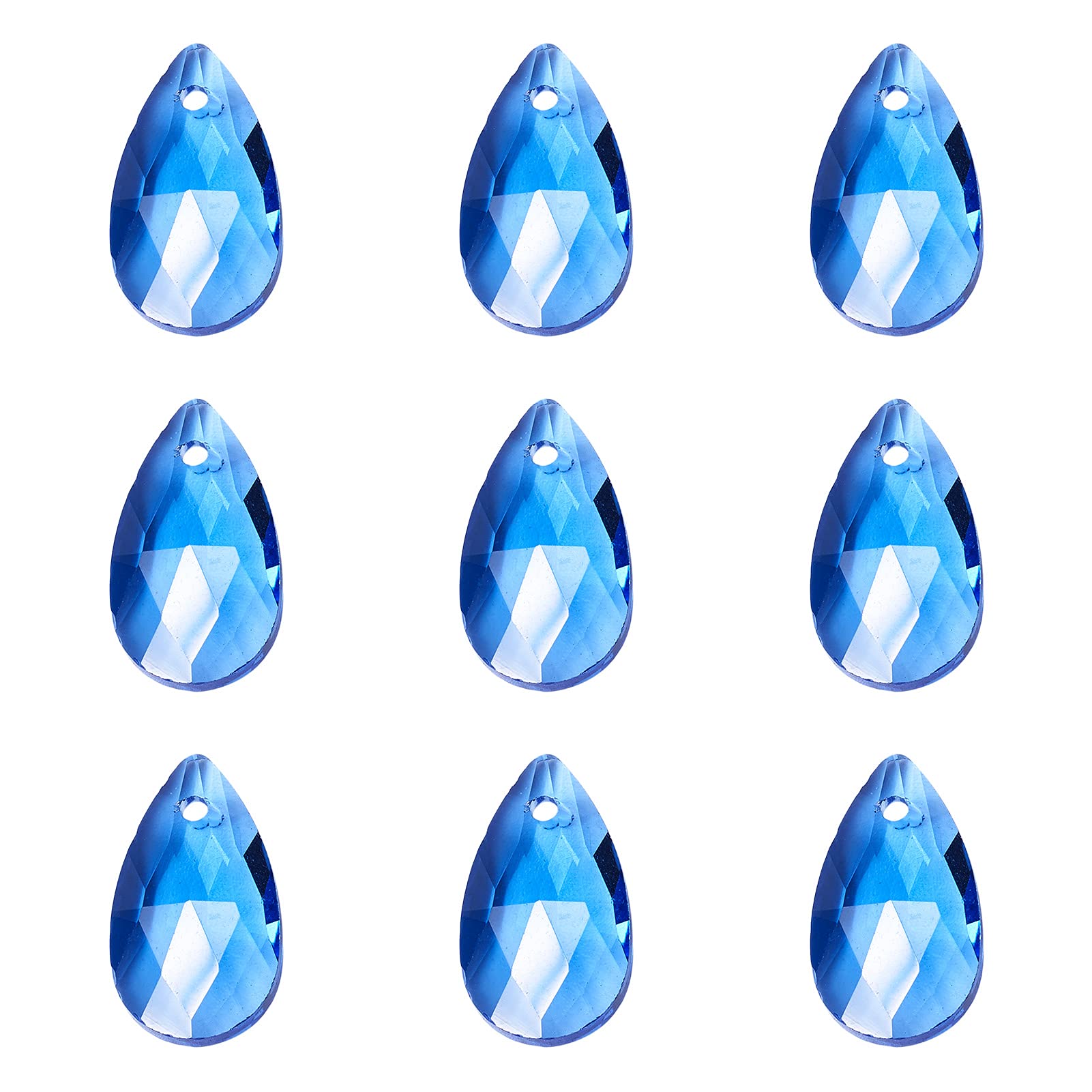 Beadthoven 100pcs Teardrop Glass Beads RoyalBlue Faceted Dorp Crystal Beads Top Drilled Dangle Pendants for Jwewelry Making Chandelier Home Hanging Decor, Hole: 1mm