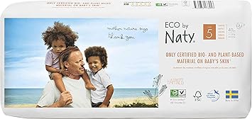 Eco by Naty Premium Bio-Windeln für empfindliche Haut, Größe 5, 11-25 Kg, 2 Packungen à 40 Stück (80 Stück insgesamt), weiß