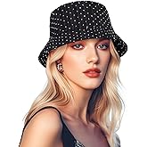 DOCILA Black Striped Sparkly Rhinestone Bucket Hat Women Shiny 70s Disco Outfits Fisherman Sun Caps Rave Party Costume Shimmer Festival Accessory
