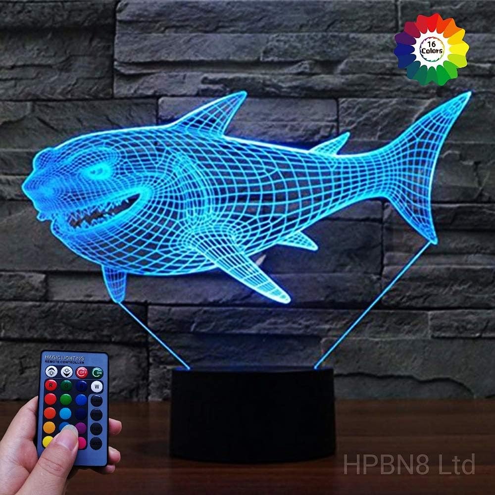 HPBN8 3D Shark Night Light USB Touch Switch Decor Table Desk Optical Illusion Lamps 7 Color Changing Lights LED Table Lamp Xmas Home Love Brithday Children Kids Decor Toy Gift