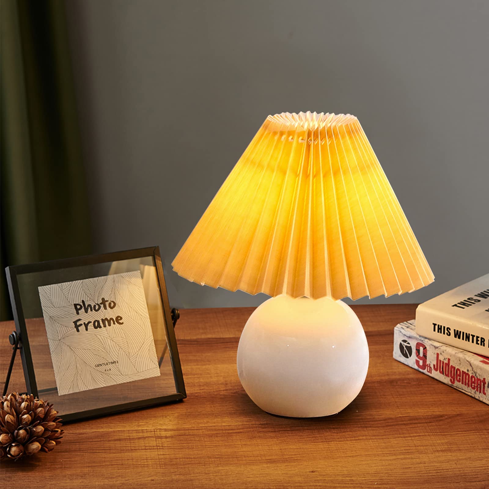 Photo 1 of (missing lamp shade) Zenply Korean Pleated Table Lamp, Bedside Nightstand Mini Lamp for Bedroom Living Room Small Spaces