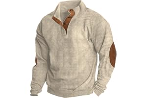 Alalaso Men's Corduroy Shirts Casual Lapel Collar Button Up Pullover Mock Neck Long Sleeve Sweaters Casual Polo Sweatshirts