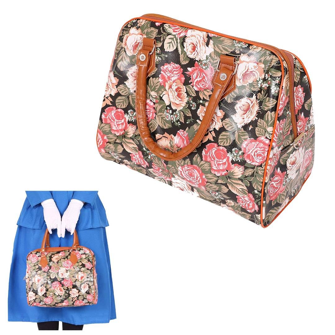Edwardian Nanny Bag Accessory - Pack of 1 - Floral Patterned Bag with Zip and Leather-Look Handles - Adults Ladies Womens World Book Day Fancy Dress Costume Accessory