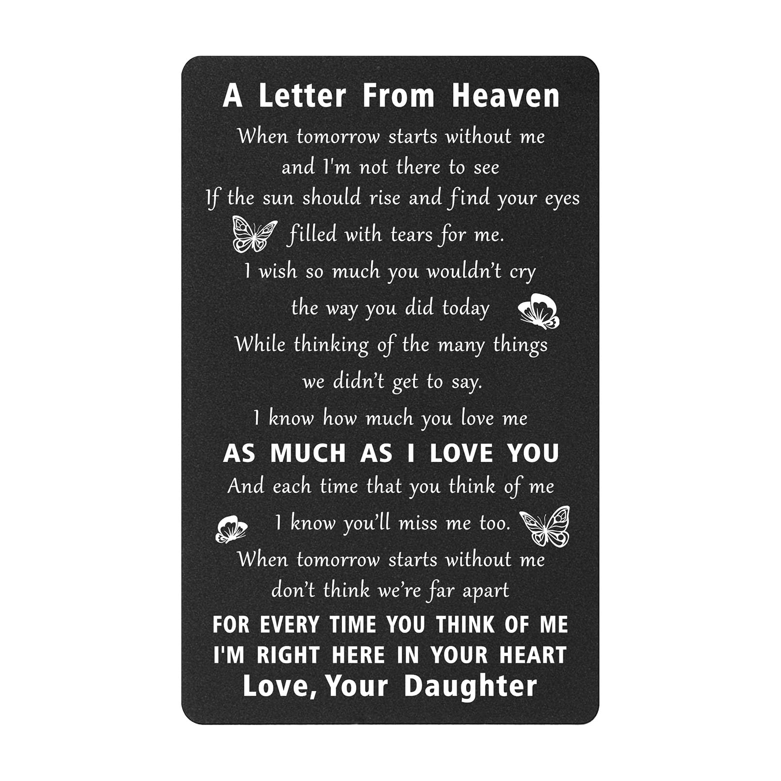 ENGZHI Daughter Memorial Gifts Sympathy Card - A Letter from Daughter In Heaven - Bereavement Gifts for Loss of Daughter Remembrance Card, Black Metal Wallet Card