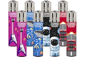 Clipper - Classic Large Reusable Lighter - Iconic Premium Refillable Lighters Bulk Pack - Replace Butane, Flint, and Spark Wheel for Unlimited Lights - 8 Pack - Next Screen