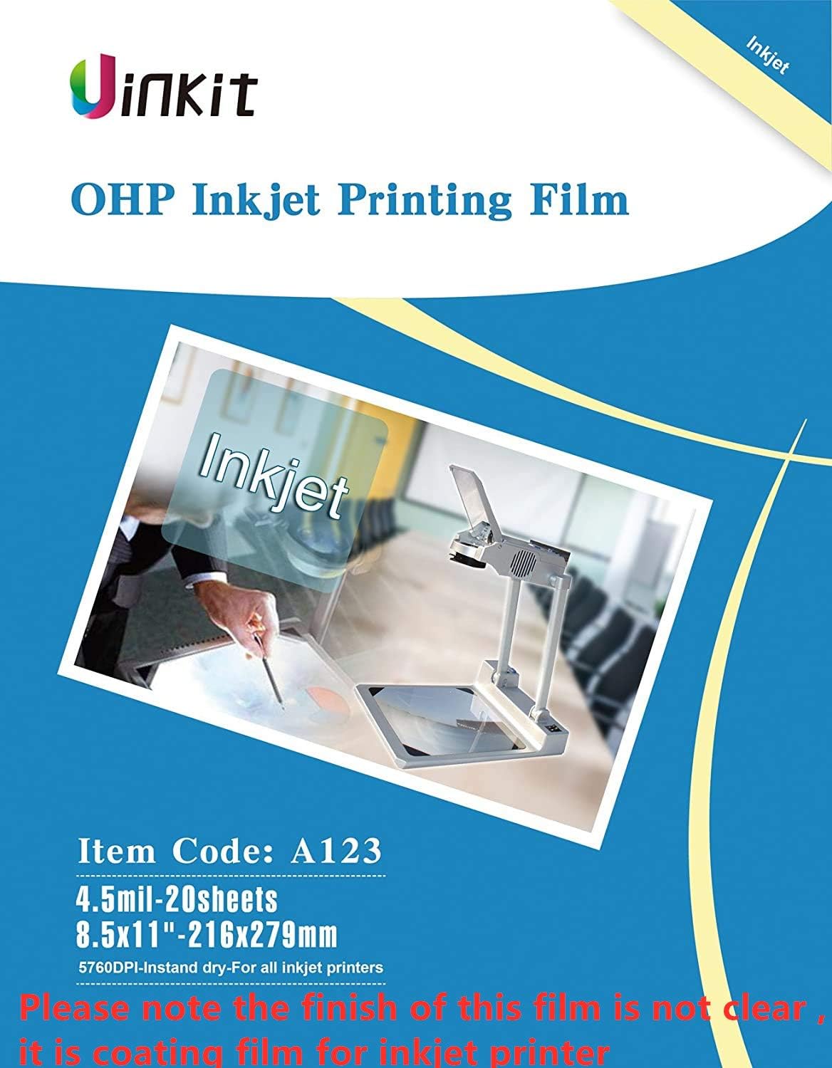 OHP Film Overhead Projector Film single side coated film - 8.5x11" For Inkjet Printer only Film 20 Sheets Uinkit : Office Products