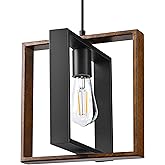 EDISHINE Farmhouse Pendant Light Fixture, Rustic Hanging Light Fixture with Wood Grain and Black Finish, Pendant Lighting for