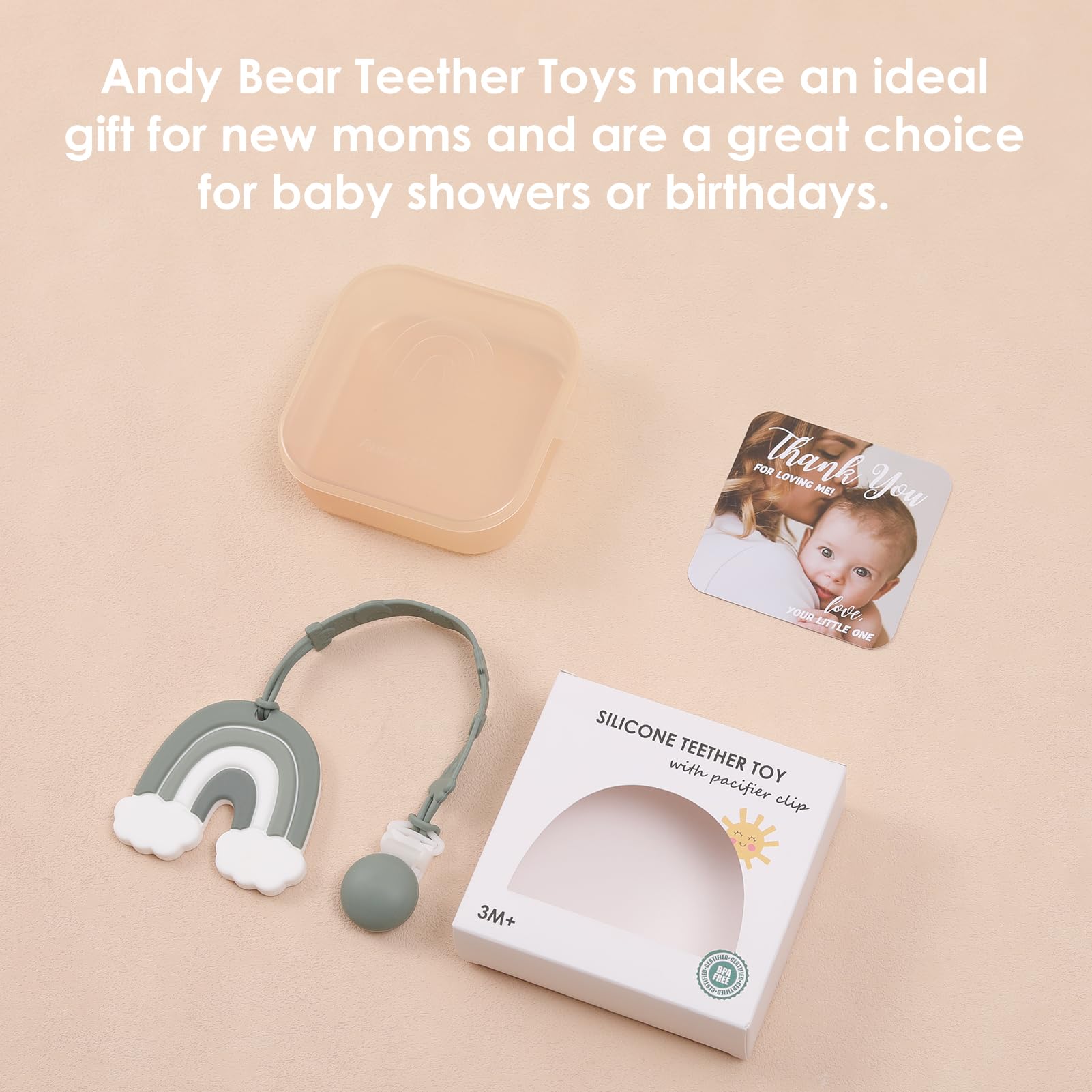 Teething Toys for Babies 0-6 Months Baby Teethers with Clip Silicone Baby Teether Toys for Boys and Girls Infant Teething Toys for Babies Rainbow Shape with Travel Case-Blush