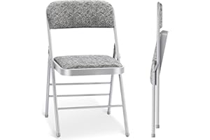 CYCLONE SOUND 2 Pack Folding Chairs with Fabric Padded Cushion and Back, Commercial Grade Metal Chairs with Comfortable Fabric Cushion for Home and Office, for Indoor and Outdoor Events (2, Gray-Fabric)