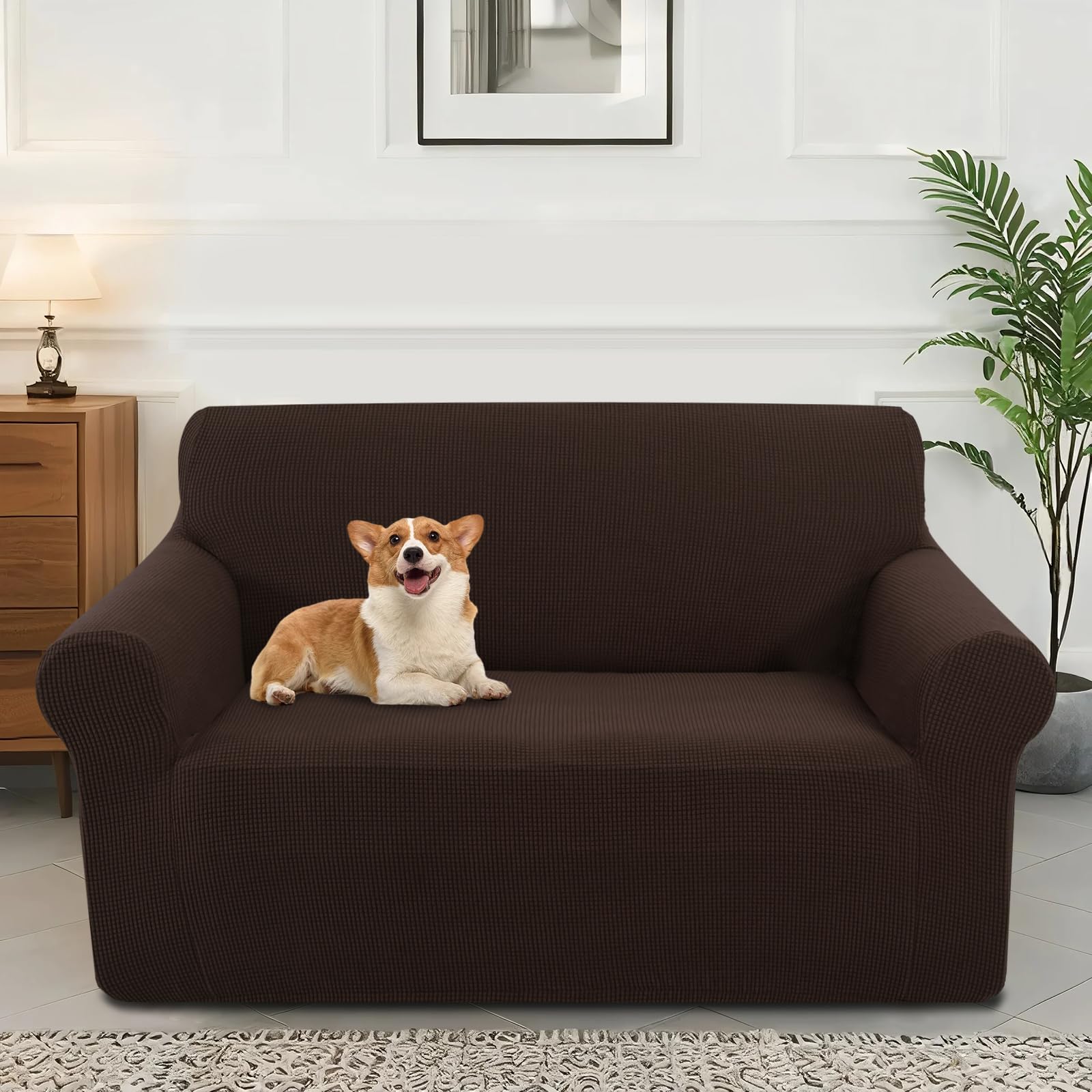 Photo 1 of Luxshare Home Stretch Couch Cover Washable Sofa Slipcover Furniture Protector with Non Skid Foam and Elastic Bottom for Kids, Dog(Loveseat/Chocolate)
