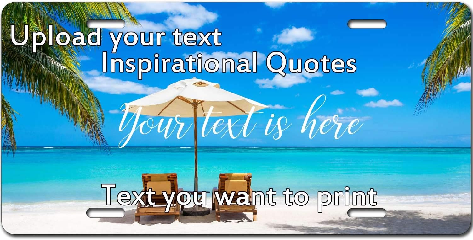 Custom License Plate - Add Text Art Design and Make Your own Customized Automotive high Gloss Metal License Plate. Personalized Front License Plate Aluminum- 6" x 12" inch (Tropical Beach)