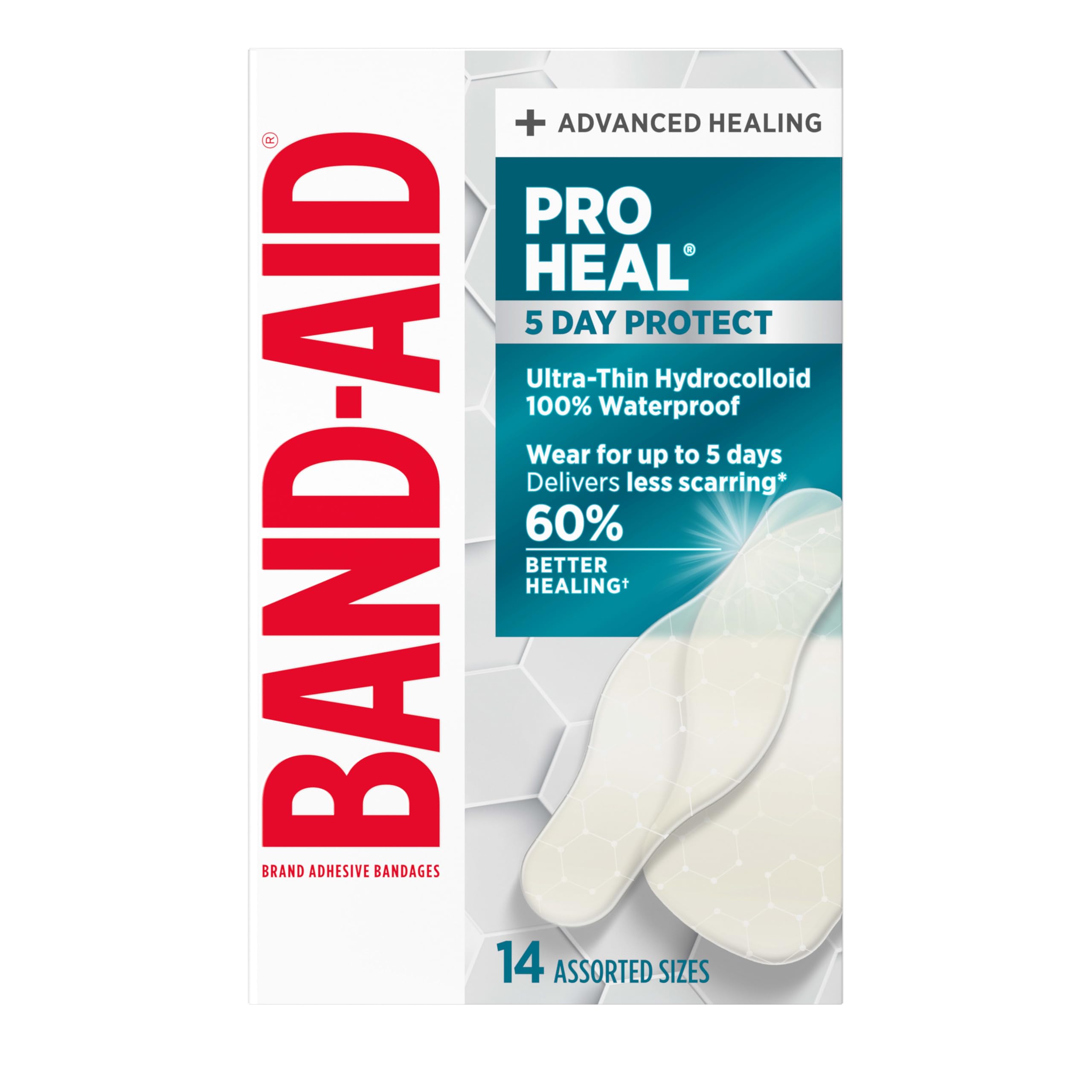 BAND-AID Brand Pro Heal 5 Day Protect Hydrocolloid Bandages, Assorted, 14ct