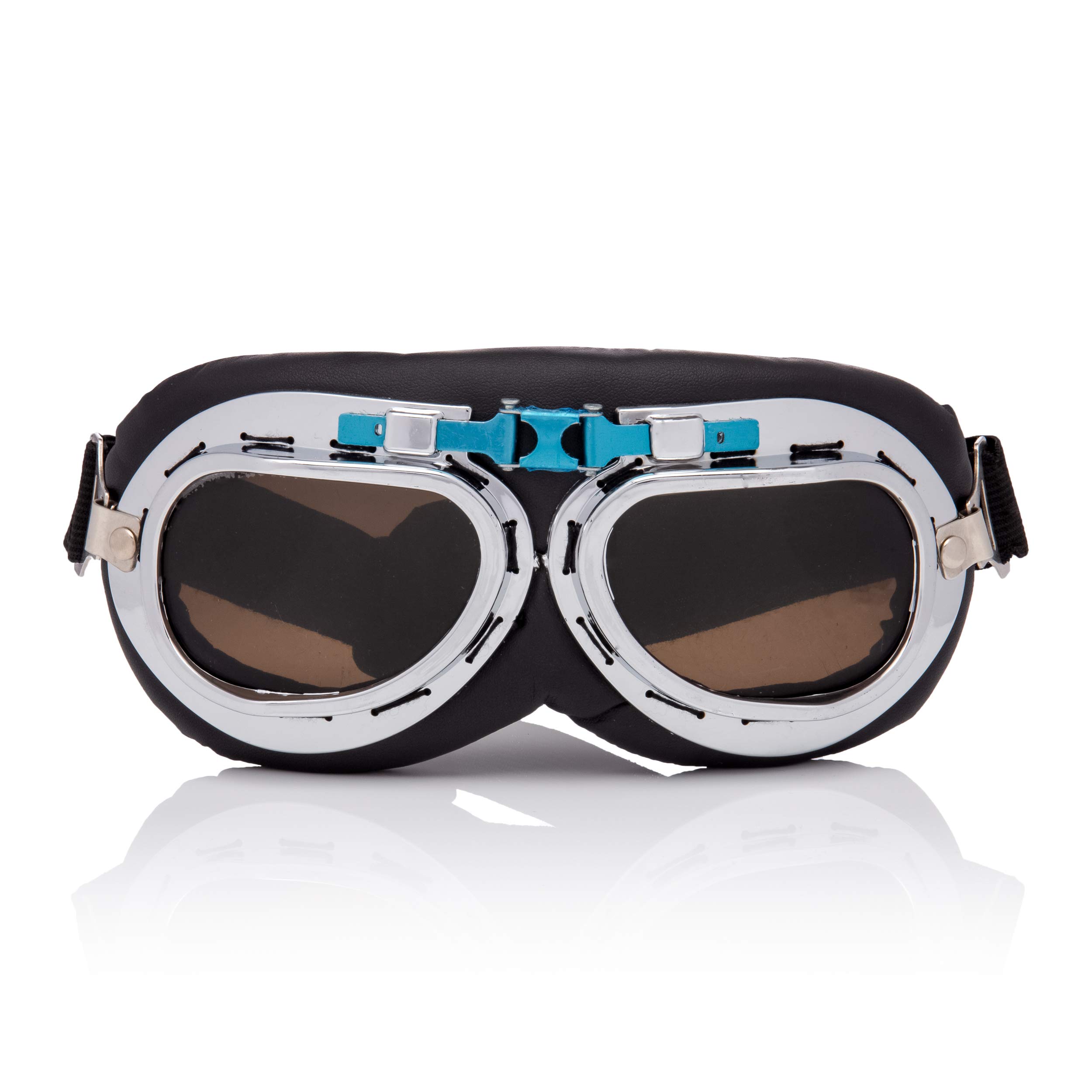 Ultra Silver & Brown Lenses Vintage Classic Motorcycle Goggles Steampunk Retro Cyber Pilot Flying Goggles WW2 Battle of Britain Cosplay Eyewear Steampunk Goggles RAF Fancy Dress Cyber Glasses