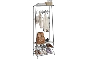 Coat Rack Hall Tree with Bench and Shoe Storage, 4-in-1 Entryway Organizer with 8 Hooks, 3-Tier Metal Shoe Rack for Front Doo