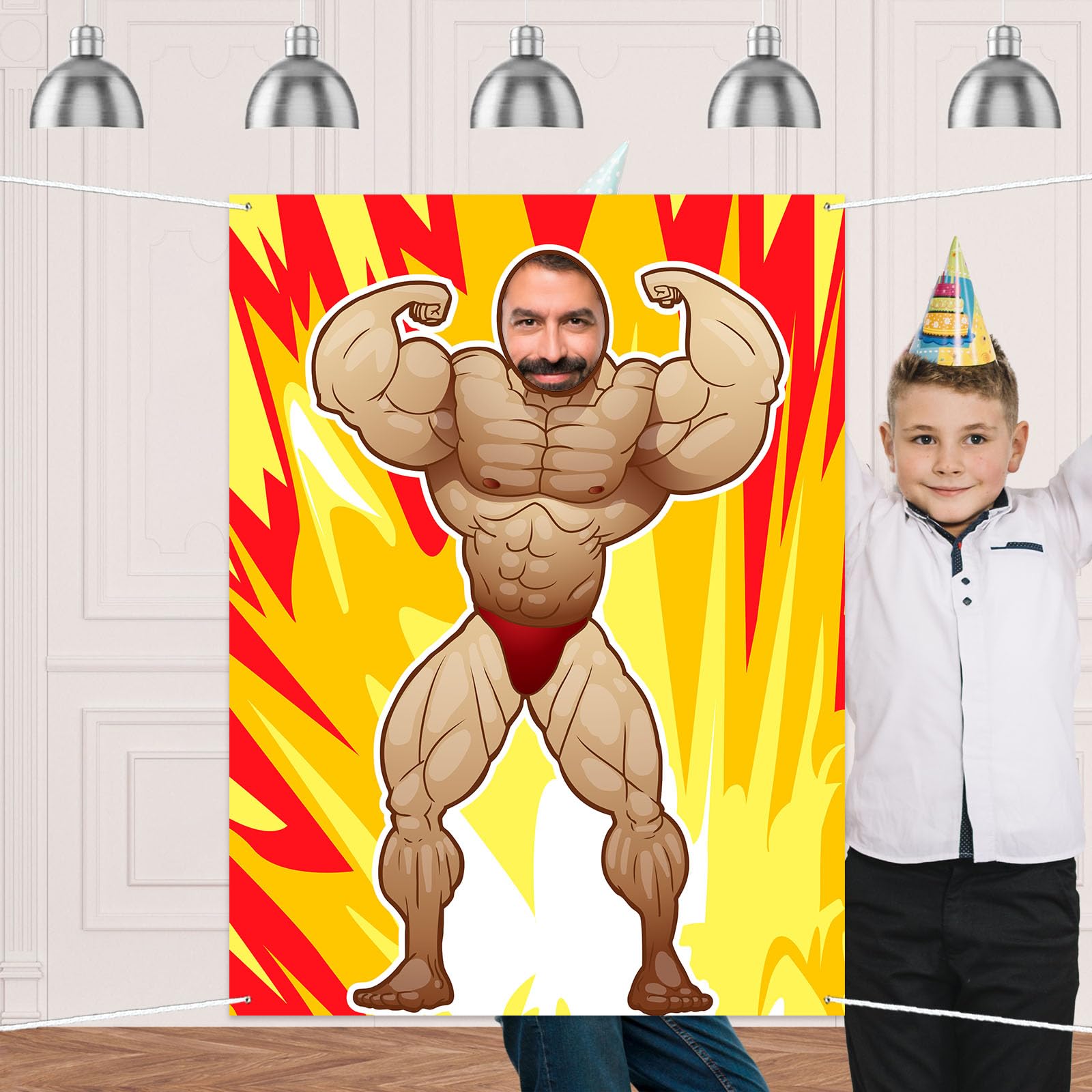 Photo 1 of Fitness Photo Banner Backdrop Background Bodybuilder Pretend Play Party Game Gym Exercise Sports Muscle Theme Decor for Wrestling Party Birthday Party Photo Booth Props Favors Supplies Decorations