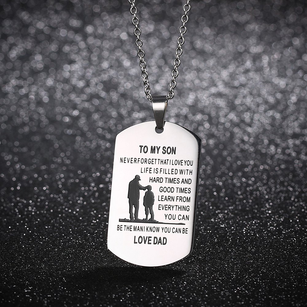 Gagafeel Dad Mom to Son Daughter Dogtags Stainless Steel Pendant Necklace Hand Stamped Unisex Family Christmas Gift (DAD TO SON)